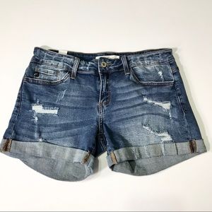 Distressed denim shorts